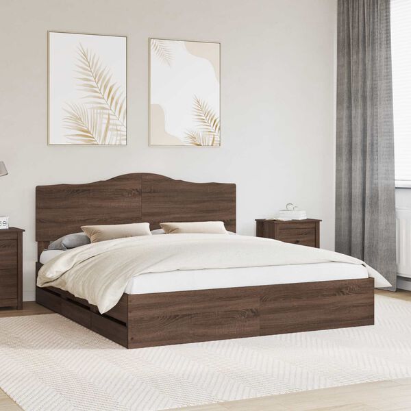vidaXL Bed Frame with Drawer Brown Oak 200 x 200 cm Engineer Wood