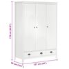 vidaXL 3-Door Wardrobe Hill White 127x50x170 cm Solid Pine Wood