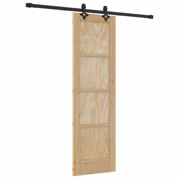 vidaXL Sliding Door Natural and Black 61 x 198.5 cm Solid Pine Wood