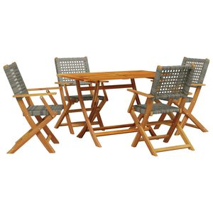 vidaXL 5 Piece Garden Dining Set Grey Poly Rattan and Solid Wood