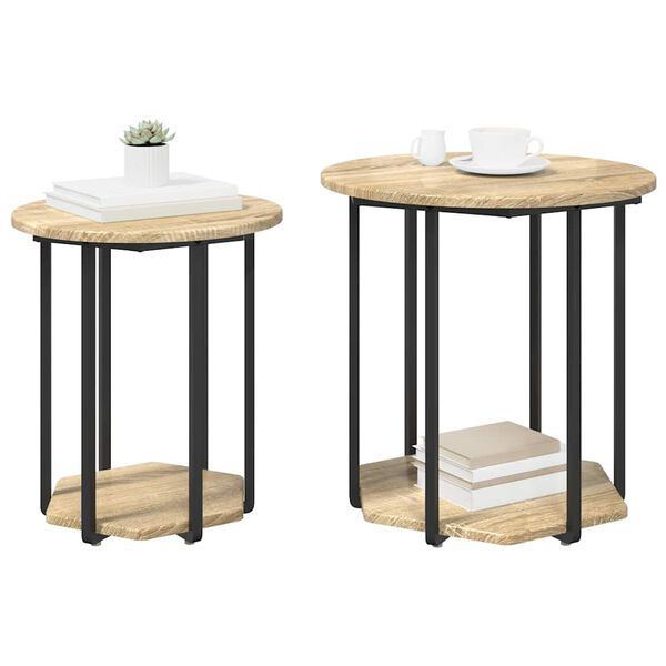 vidaXL Side Table Set with Shelf 2 pcs Brown