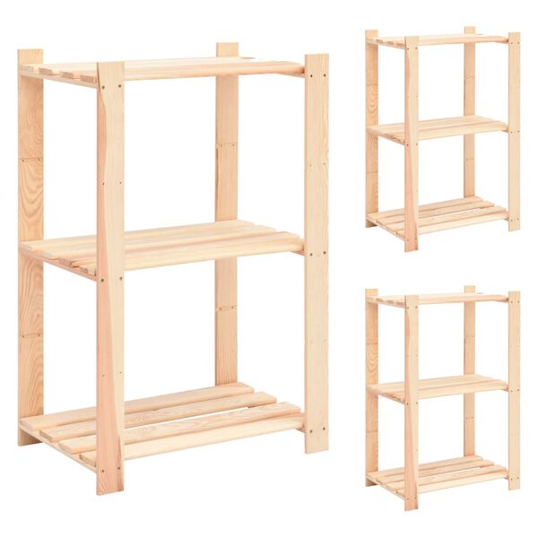 vidaXL 3-Tier Storage Racks 3 pcs 60x38x90 cm Solid Pinewood 150 kg