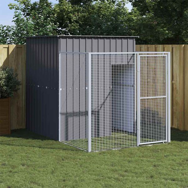 vidaXL Dog House with Run Anthracite 165x251x181 cm Galvanised Steel