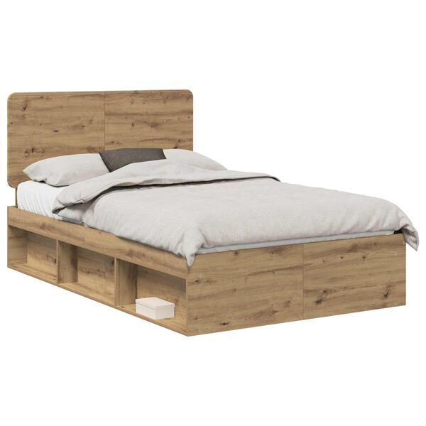 vidaXL Bed Frame Artisian Oak 135 x 190 cm Solid Pine Wood