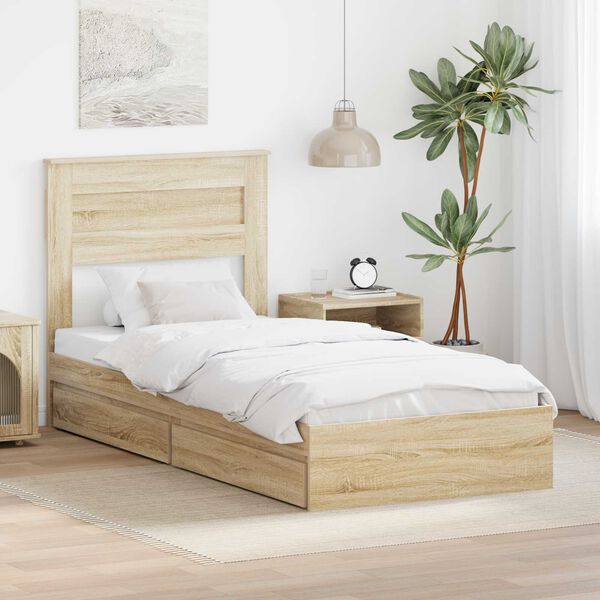 vidaXL Storage Bed with Drawer Sonoma Oak 75 x 190 cm Engineered Wood