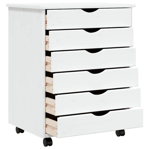 vidaXL Rolling Cabinet with Drawers MOSS White Solid Wood Pine