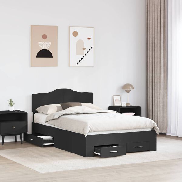 vidaXL Bed Frame with Headboard Black 120 x 190 cm Engineered Wood