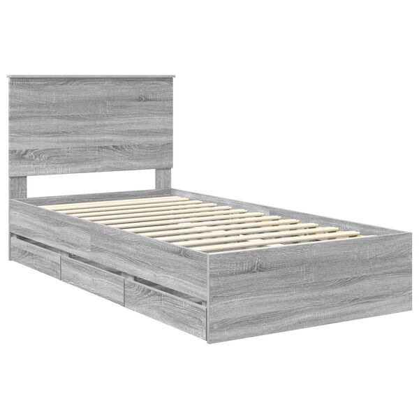 vidaXL Bed Frame with Drawer Grey Sonoma 100 x 200 cm Engineer Wood