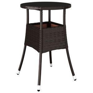 vidaXL Garden Table | Brown | Poly rattan, powder-coated steel, tempered glass