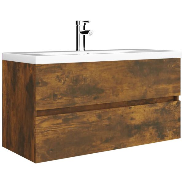 vidaXL Sink Cabinet Smoked Oak 90x38.5x45 cm Engineered Wood