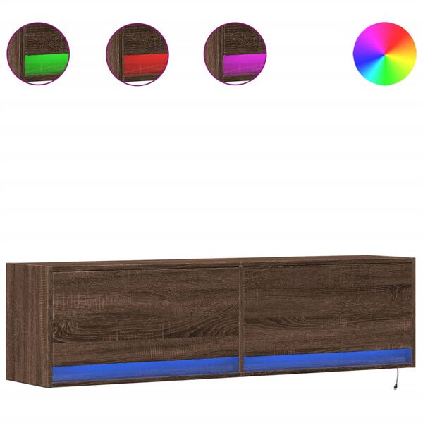 vidaXL TV Wall Cabinet with LED Lights Brown Oak 140x31x38 cm