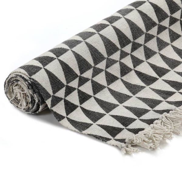 vidaXL Kilim Rug Cotton 120x180 cm with Pattern Black/White