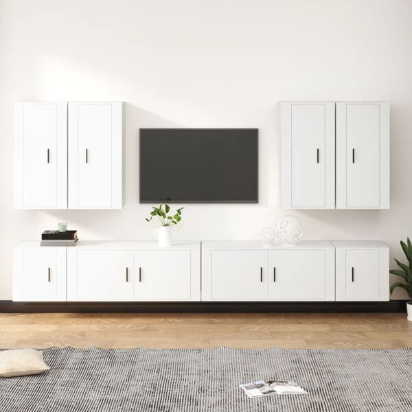 vidaXL 8 Piece TV Cabinet Set White Engineered Wood