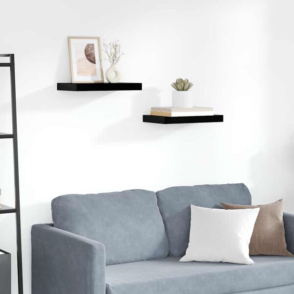 vidaXL Floating Wall Shelves 2 pcs High Gloss Black 40x23x3.8 cm MDF