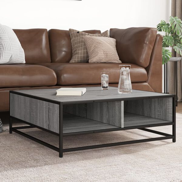 vidaXL Coffee Table Grey Sonoma 80x80x30 cm Engineered Wood and Metal