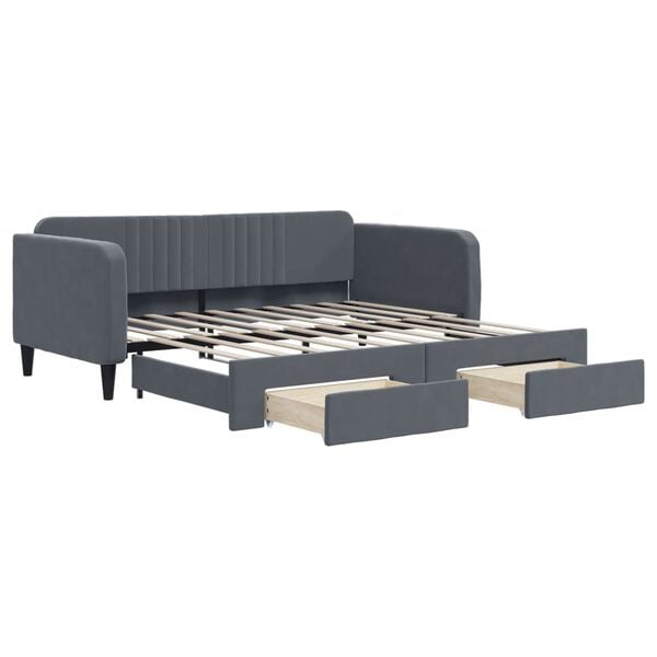 vidaXL Daybed with Trundle&Drawers without Mattress Dark Grey 90x190 cm Single