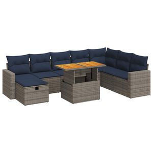 vidaXL 9 Piece Garden Sofa Set with Cushions Grey Poly Rattan Acacia