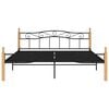 vidaXL Bed Frame without Mattress Black Metal&Solid Oak Wood 200x200 cm