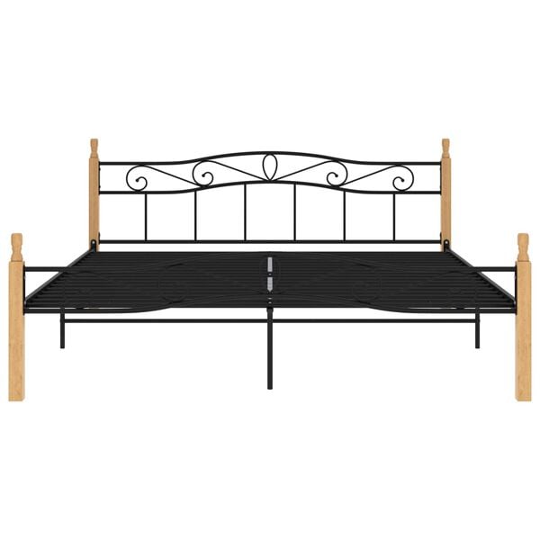 vidaXL Bed Frame without Mattress Black Metal&Solid Oak Wood 200x200 cm