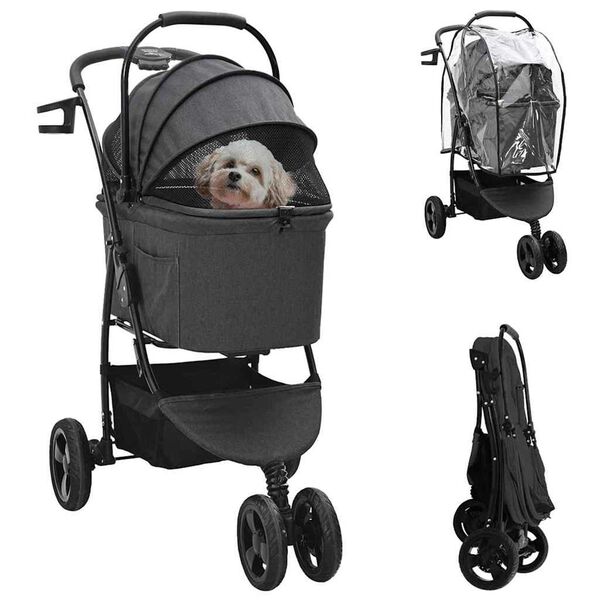 vidaXL Folding Pet Stroller Black 78 x 54 x 101 cm 600D Oxford fabric