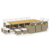 vidaXL 15 Piece Garden Dining Set with Cushions Poly Rattan Beige