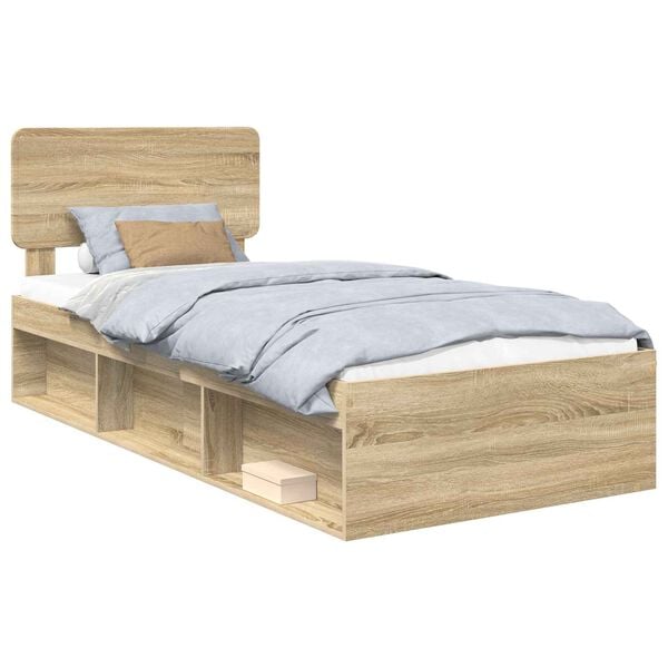 vidaXL Bed Frame with Headboard Sonoma Oak 75 x 190 cm Solid Pine Wood