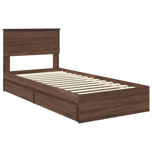 vidaXL Storage Bed with Drawer Brown Oak 75 x 190 cm Engineered Wood