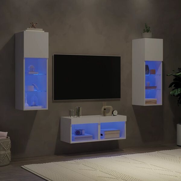 vidaXL 4 Piece TV Wall Cabinets with LED Lights White