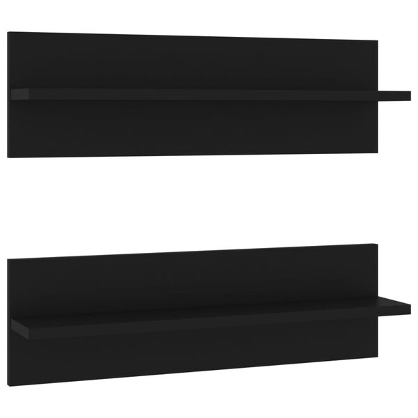 vidaXL Wall Shelf 2 pcs Black 60x11.5x18 cm Engineered Wood