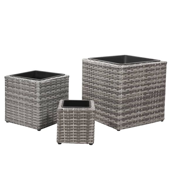 vidaXL Garden Raised Beds 3 pcs Poly Rattan Grey