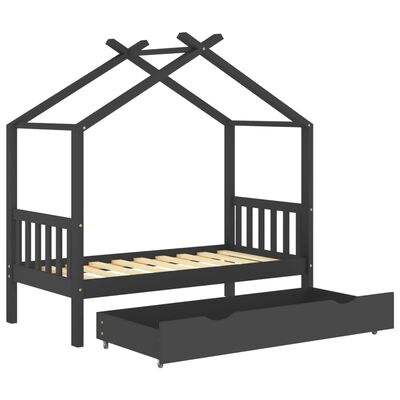 vidaXL Kids Bed Frame with a Drawer Dark Grey Solid Pine Wood 80x160cm