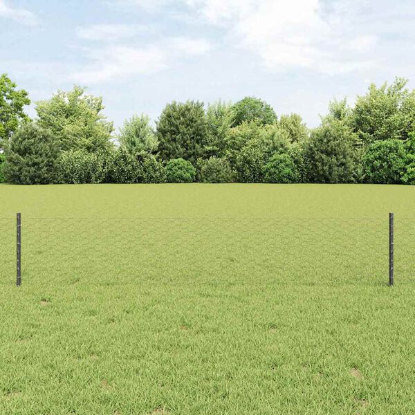 vidaXL Fence with Post Grey 0.4 x 50 m Steel and PVC