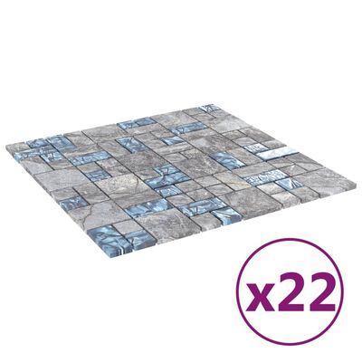vidaXL Mosaic Tiles 22 pcs Grey and Blue 30x30 cm Glass