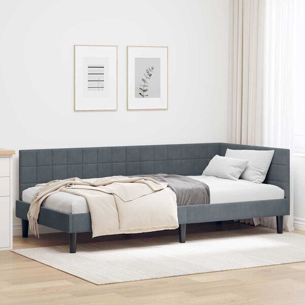 vidaXL Corner Bed Frame Dark Grey 100 cm x 200 cm Velvet
