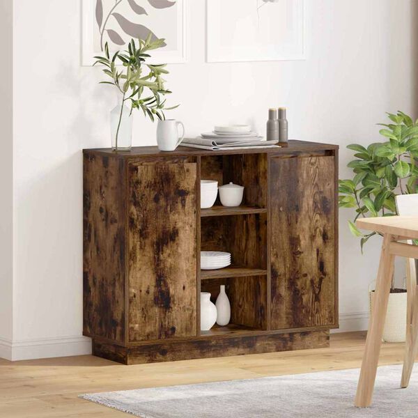 vidaXL LED Sideboard Smoked Oak 90 x 32 x 75 cm Engineered Wood