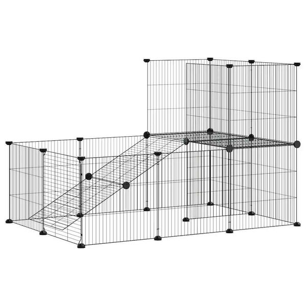 vidaXL 20-Panel Pet Cage with Door Black 35x35 cm Steel