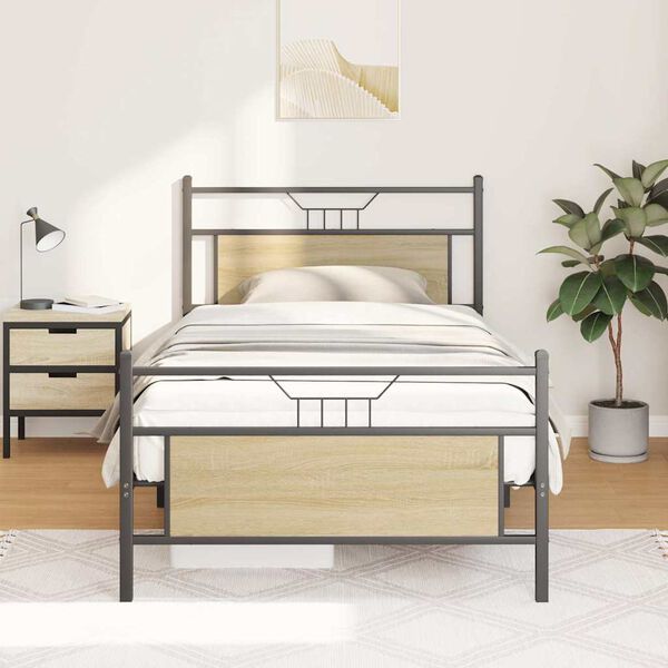 vidaXL Bed Frame without Mattress Sonoma Oak 100x200 cm Engineered Wood