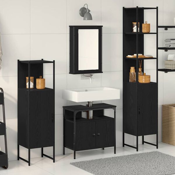 vidaXL Bathroom Furniture Set 4 pcs Black oak Engineered wood