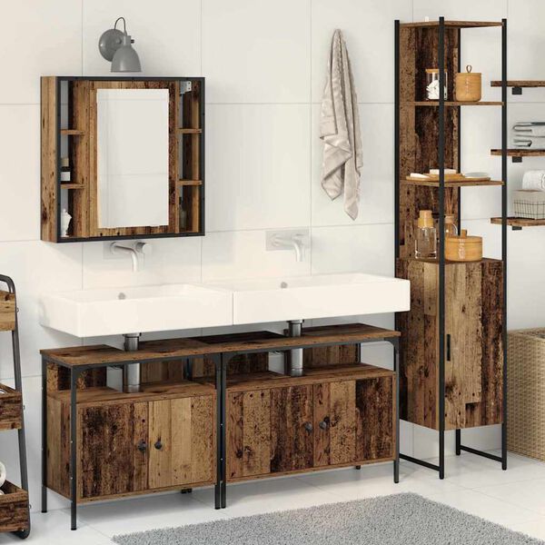 vidaXL Bathroom Furniture Set with Door 4 pcs Old Wood Engineered Wood