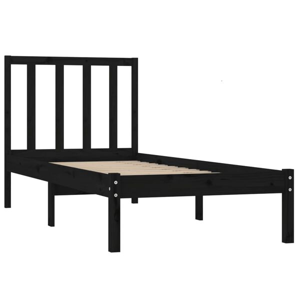 vidaXL Bed Frame without Mattress Black 75x190 cm Small Single Solid Wood Pine