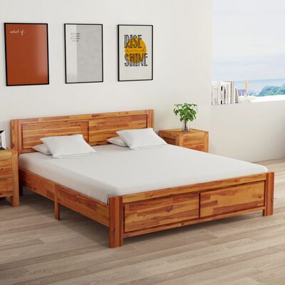 vidaXL Bed Frame with Cabinets Solid Acacia Wood Brown 160x200 cm