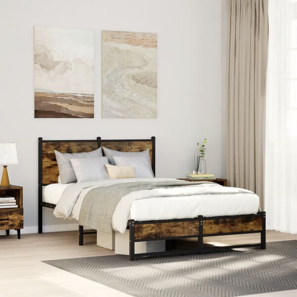 vidaXL Metal Bed Frame without Mattress Smoked Oak 120x200 cm