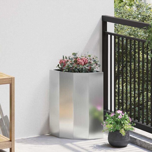 vidaXL Corner Planter Silver 30 x 30 x 50 cm Galvanised steel