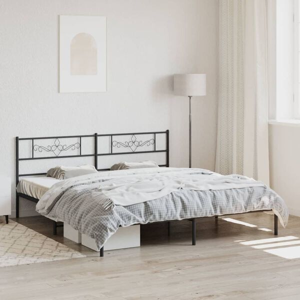 vidaXL Metal Bed Frame without Mattress with Headboard Black 200x200cm