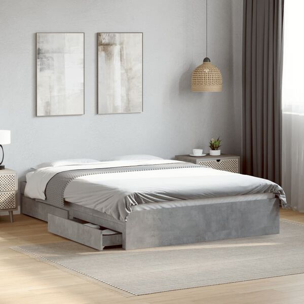vidaXL Bed Frame with Drawers without Mattress Concrete Grey 135x190 cm Double