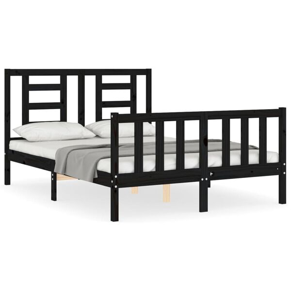vidaXL Bed Frame without Mattress Black Double Solid Wood Pine