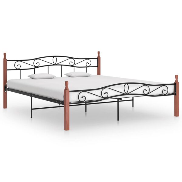 vidaXL Bed Frame without Mattress Black Metal&Solid Oak Wood 200x200 cm