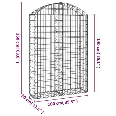 vidaXL Arched Gabion Basket 100x30x140/160 cm Galvanised Iron