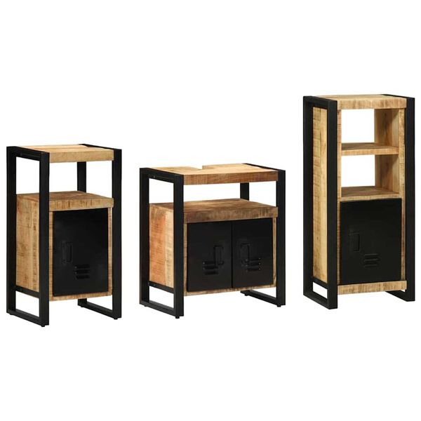 vidaXL Bathroom Furniture Set 3 pcs Brown and Black Solid Mango Wood