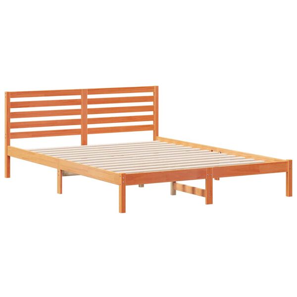 vidaXL Bed Frame with Headboard Wax Brown 160 x 210 cm Solid Pine Wood